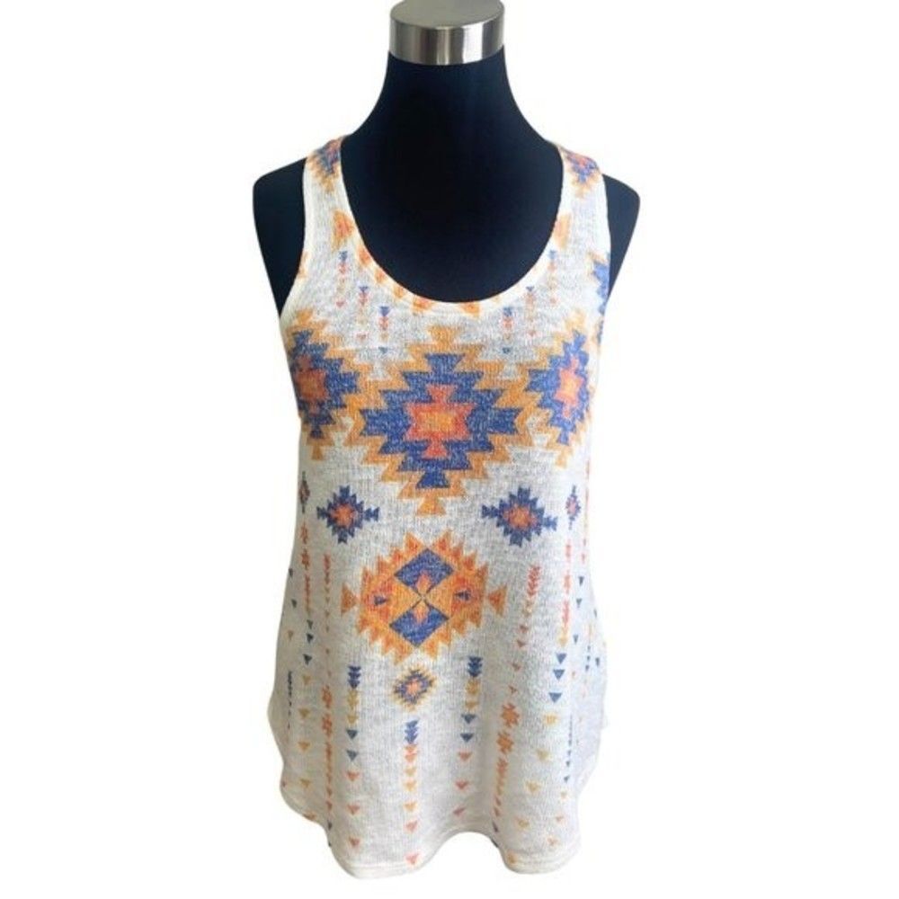 Women's Aztec Tribal Print Racerback Tank Top Blouse Size Medium